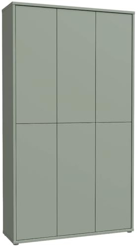Forte Alice Springs Schuhschrank 100 110, moderner Flurschrank mit 6 Türen und 15 Einlegeböden, Holzwerkstoff, Salbei, 109,2 cm breit x 191,9 cm hoch x 34,9 cm tief