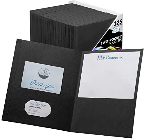 FILE-EZ Zwei-Pocket-Mappen, schwarz, 125 Stück, strukturiertes Papier, Briefgröße (EZ-32405)