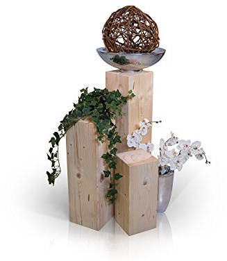 moebel-eins Blumensäule 3-er Set aus Holz Fichte massiv Dekosäule Holzsäule Säule Landhaus Design, Natur, 17x17 cm