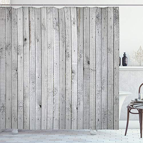 ABAKUHAUS Grau und Weiß Duschvorhang, Senkrechte Board, Stoffliches Gewebe Badezimmerdekorationsset mit Haken, 175 x 180 cm, Grau