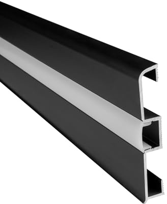 C02 LED Aluprofil Schwarz Sockelleiste für LED-Streifen 2m milky | Für indirekte LED-Beleuchtung an Sockelleisten und Wandabschlüssen mit gleichmäßiger Lichtführung, Abdeckung milky