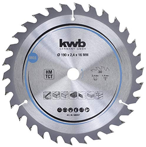 kwb Kreissägeblatt 190 x 16 mm - Schneller Schnitt für Weich- und Hartholz, Tischlerplatten und Spanplatten - Hartmetall-Zähne für präzise und saubere Schnitte