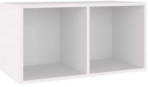 vidaXL Caja de almacenamiento de vinilo con 2 compartimentos, resistente, parte trasera de madera aglomerada, estante de recogida, gabinete LP caja de transporte, color blanco