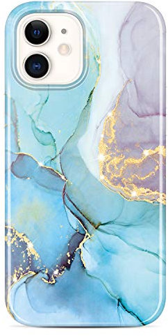 JIAXIUFEN iPhone 12 Mini Hülle Handyhülle TPU Silikon Schutzhülle Handytasche Handy Hülle für iPhone 12 mini 5.4 - Marmor Mint Purple