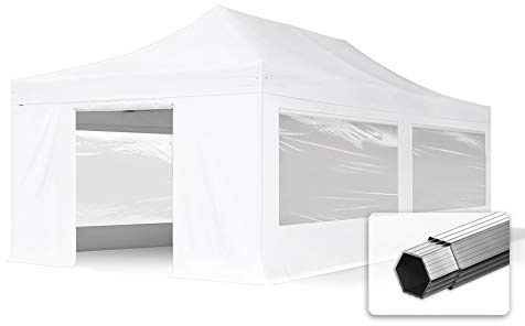 TOOLPORT ALU Pavillon Faltpavillon 4x8m mit Panoramafenstern robust und wasserdicht Professional 50mm Partyzelt weiß