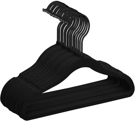 MIZGI Perchas de Terciopelo prémium para niños (Paquete de 50) con Ganchos Negros, ultradelgadas, para Ahorrar Espacio, Antideslizantes, para Faldas de niños, Pantalones de Vestir, Perchas de Ropa
