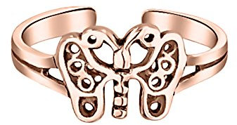Marlogendo Wunderschöner filigraner Schmetterling Zehenring für Damen verstellbar 14 Karat Rotgold vergoldet 925 Sterling Silber Midi Ring