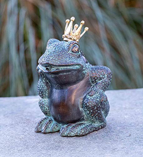 IDYL Bronze-Skulptur Froschkönig | 17x11x13 cm | Tierfigur aus Bronze handgefertigt | Gartenskulptur oder Teich-Dekoration | Hochwertiges Kunsthandwerk | Wetterfest