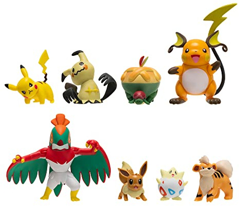 Pokémon Paquete de 8 Figuras de Batalla – Cuenta con Pikachu, Eevee, Appletun, Growlithe, Mimikyu, Togepi, Raichu y Hawlucha de 3 Pulgadas – Detalles auténticos