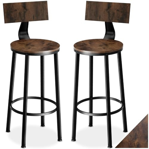 tectake® Set 2 Sgabelli da Bar, Altezza Regolabile, Schienali Grandi, Struttura in Acciaio, Seduta in Legno, Comodi, per Isola Cucinae bancone bar, Capacità 120kg - Legno Industriale Scuro