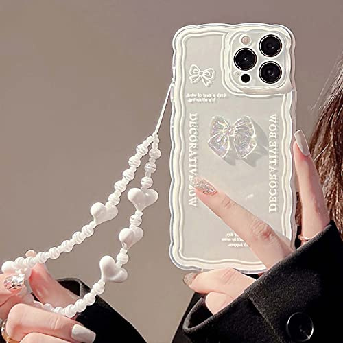 Bakicey Hülle für iPhone XS Max mit Perlen Armband Handyhülle Glitzer Weiße Schleife Muster hülle Transparent Schutzhülle Weiche TPU Mode Mädchen Case Cover für iPhone XS Max