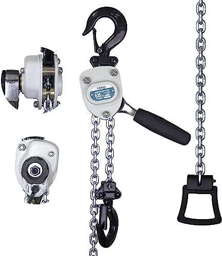 TOYO Mini-Kettenzug, 250 kg, 3 m Hebelzug, 1/4 Tonnen, Miniabzieher, 3 m Hebel, Kettenzug mit 2 robusten Haken für Lager, Garagen, Gebäude, Automobilmaschinen (250 kg, 3 m)