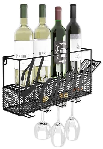 Lenmar, LOFT 1-5, 10x42x23 cm, schwarz, Wandmontierte Weinregal mit Glashalter, Weinglasregal, zur Wandmontage, Weinregalregal mit Glashalter, Flaschenhalter, Wandmontage, für die Wand, Regale