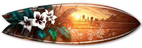 DECLINA, Surfbrett, dekorativ, Wanddekoration, Druck auf Aluminium, Surfbrett, Deko mit Blumen, tropisch, 100 x 30 cm