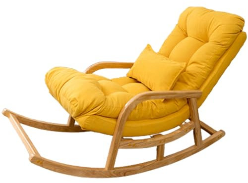 YVYKFZD Kinderzimmer Schaukelstuhl, gepolsterter Relax Schaukelsessel, Relaxsessel aus Massivholz mit hoher Rückenlehne, für Wohnzimmer/Schlafzimmer/Kinderzimmer, Tragfähigkeit 150 kg (Color : Giallo