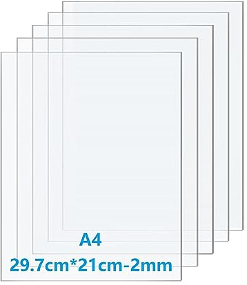 Taiyeestar 5Pcs 29.7 x 21 cm Plastic Sheet, A4 Transparent Acrylic Sheet, 2 mm Thick, Clear Acrylic Sheet, Plastic Sheet for Househld Decoration, Display, Picture Frame, Painting