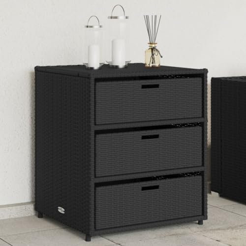 ShGaxin Gartenschrank Schwarz 55x59x69 cm Poly Rattan, Geräteschuppen, Gerätehaus, Wetterfest, Outdoor Schrank, Gartenhausschränke, Terrassenschrank - 365555