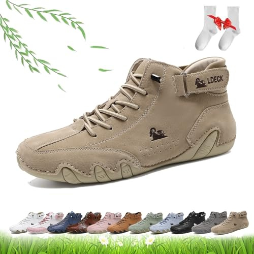 Botas Altas Hechas a Mano de Moda for Mujer, Zapatos for Caminar Descalzos, Botas Chukka Antideslizantes, Ligeras y Transpirables, Mocasines Planos for Senderismo y Caminar (Color : Caqui, Size : 39