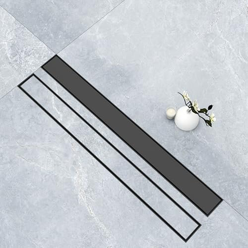 AICA caniveau de douche noir en acier inoxydable italien 2 en 1, siphon de drainage au sol en carrelage, réglable en hauteur avec désodorisant – 80 cm