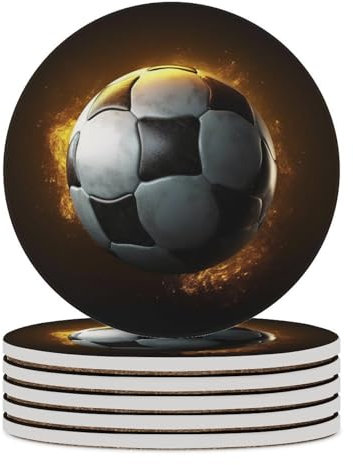 Fußball-Untersetzer, saugfähig, Keramik-Stein, Getränkeuntersetzer mit Halter, Keramik-Untersetzer mit Korkboden, 10,2 cm, Tischschutzmatte für Heimdekoration, Küche, Bar