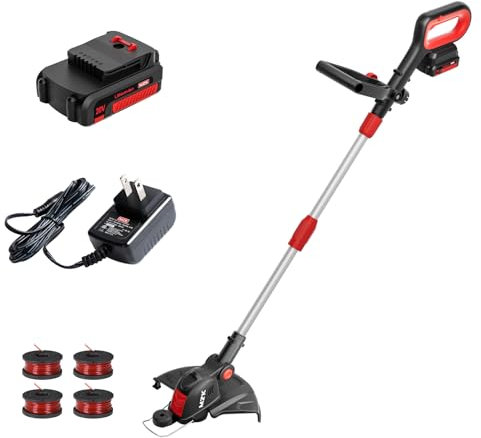 MZK Tagliabordi senza fili, 20 V, 30,5 cm, con 4 bobine di ricambio, alimentato a batteria, leggero, con alimentazione automatica della linea (batteria e caricabatterie rapido inclusi)