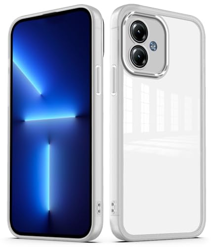 YUXING Funda para Motorola Moto G14 Carcasa Transparente con Película Protectora de Lente Ultra Delgado Antichoque Bumper Slim Case - Blanco