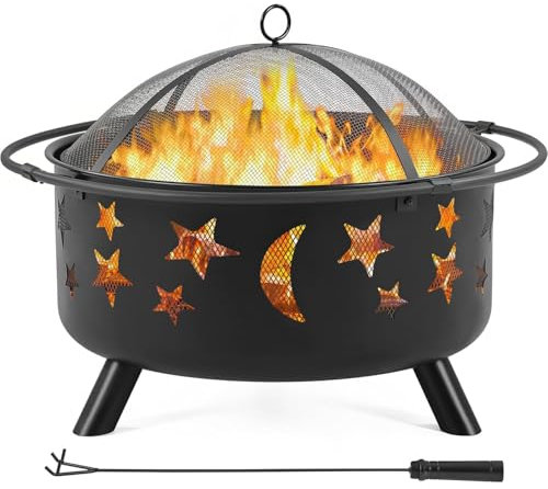 Braciere da Giardino, Braciere con Parascintille, Braciere da Esterno, Fire Pit, Grande, Camino da Esterno Bracieri Esterno Giardino con Attizzatoio e Griglia Giardino