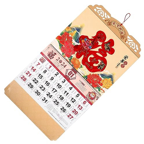 DIYEAH Calendrier Mural Avec Décoration Chinoise Fu Grand Calendrier Mensuel à Suspendre Pour Bureau Ou Maison