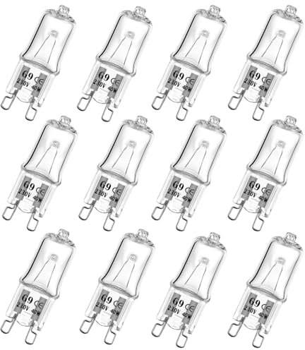 WinDerMo G9 Halogen Leuchtmittel 12 Stück, Halogen 40W 230V Dimmbar Halogenlampen, G9 Kapsel Glühbirnen Nicht Flimmern, Warmweiß Lampen 2700K für Backofenlampe, Deckenleuchten, Leuchter