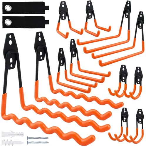 USHOP Ganci da Garage Resistenti,12 Pezzi Ganci da Garage Pesanti,Montaggio a Parete e Organizer,Ganci da Muro per Appendere Utensili Elettrici,Sedie,Tubi Flessibili,Biciclette