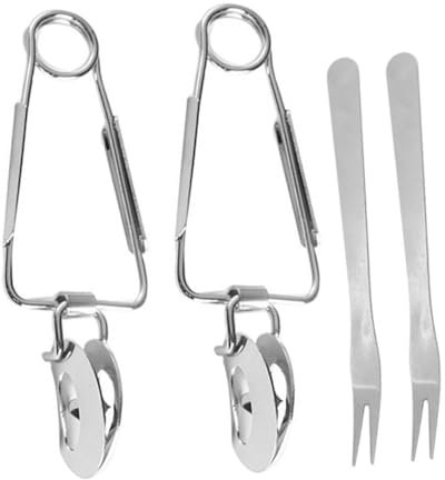 PAMINGONO 2sets Stainless Steel Clip Kitchen Utensil Multi-Function Snail Tongs Forks for Baking Buffet Fruit Salad Seafood