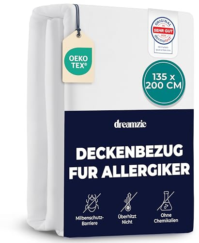 Dreamzie - Milbenbezug Bettdecke 135x200 cm - Allergiker Bettwäsche Encasing - Hausstaubmilben Schutz - Anti Milben Bettbezug mit Reißverschluss - Allergiker Deckenbezug