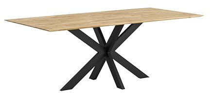 WOODLIVE DESIGN BY NATURE Arto Massivholztisch in Wildeiche, massiver Esstisch, rustikaler Esszimmertisch mit schwarzen Gestell in Sternform, Größe:180 x 90 cm
