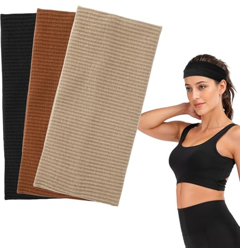 MBAIYO 3 Stück Damen Baumwolle Stirnband, Sport Haarband Antirutsch Haarbänder Elastisch Headband Sommer Schweißband Weich Hairband Mode-Accessoires für Kosmetik Workout Yoga Laufen Fitness Gym