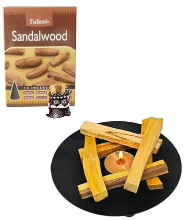Palo Santo Incienso Natural 60g y 15 Conos de Incienso Sandalwood – Limpieza Energética y Aromaterapia – Purificación, Meditación y Bienestar – Pack Artesanal