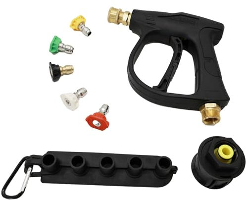 N&A&M.E 4000PSI Leak-Proof High Pressure Washer Gun with 5 Nozzles – Car Wash, Patio, Driveway, Bike, Fence & Outdoor Cleaning – M22 14MM Copper Connector & Karcher K Series Quick Release Adapter