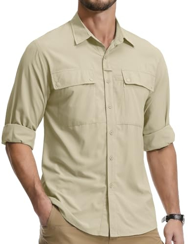 Jessie Kidden Mens Safari Shirts Long Sleeve UV Sun Protection Hiking | Button Down Mesh Back Vents Outdoor UPF 50+ Quick Dry Breathable Cool Lightweight Fishing Travel Gardening Clothes