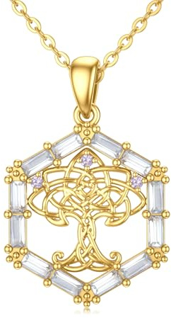 Rikelus 9K Gold Lebensbaum-Halskette, 375/9K Echtgold Traumfänger-Halskette für Damen, Zierlicher Familienbaum-Anhänger Weihnachten Geburtstag Schmuckgeschenke für Freundin Ehefrau Mutter Sie 40+5 cm
