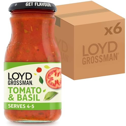 Loyd Grossman Tomato & Basil Pasta Sauce, 660 g (6-Pack) | Rich & Hearty Sauce, Perfect for Pasta, No Artificial Preservatives, Ideal for Batch Cooking