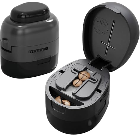 Dzmuero Tablettenteiler, Tablettenschneider, Einstellbar, 1 in 2 unterteilt, 1 in 4 unterteilt, Multifunktionaler Medizinschneider, Tablettendose für alle tabletten kostenlos (Schwarzgrau)