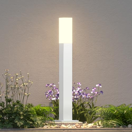 doporro Wegeleuchten Außen Stromanschluss 40cm Gartenleuchte IP65 3W | Gartenlampen für Draußen Strom, 3000K Warmweiß Pollerleuchte Standleuchte Außen, 38x38x406mm, Sandweiß, Deus Lumina