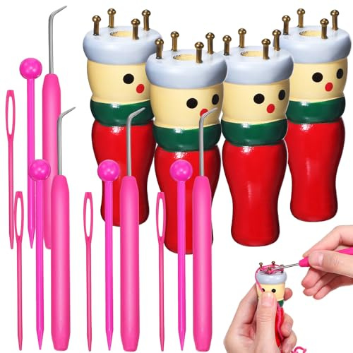 EPIGEIST French Knitting Dolly Kit 4Pcs with Wooden Weaving Tools and 12 Accessories, Easy DIY Craft Suitable for Ages, Assorted Colors Random Color