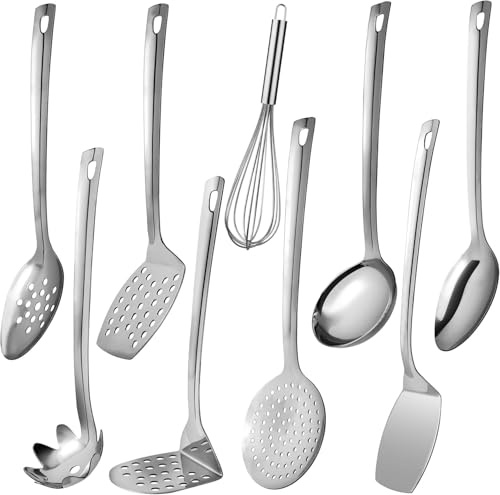 ISHOM 9 Pcs Stainless Steel Kitchen Utensils Set - Cooking Utensils Set Tools & Gadgets, Durable Heat-Resistant Kitchen Accessories