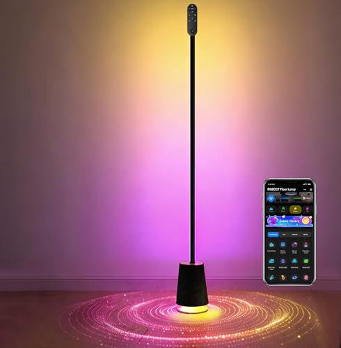 LED Stehlampe Wohnzimmer mit Lautsprecher und White Noise, RGBICWW Stehlampe Dimmbar Eck Leselampe Funktioniert mit Alexa Google Assistant, Musiksync, App-Steuerung,KI-Erkennung Stehleuchte für Gaming