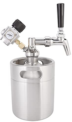 Cloimei Kit de barril de cerveza casera de acero inoxidable de 2L con lanza de grifo con manómetro para elaboración de cerveza artesanal y dispensación de bebidas