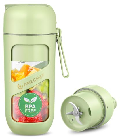 AMZCHEF Batidora de Vaso Portatil - Mini Batidora al Vacío para Batidos y Smoothies - Gran Poder de Corte con 10 Cuchillas - Licuadora Portatil para Deportes, Viajes, Senderismo (Tipo-C, Libre de BPA)