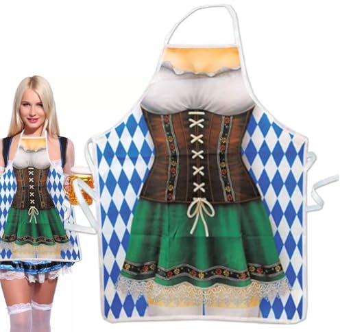 Tyska förkläden för Oktoberfest, 3D oktoberfest-tema tryck förkläde kvinnor | fest Dirndl med justerbara bindningsrep matlagning trädgårdsarbete BBQ bakning