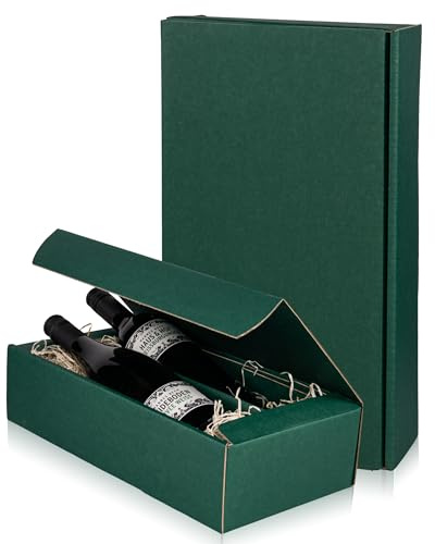 Flaschen Geschenkkarton Wein - Dunkelgrün - 3 Größen - Verpackung in hochwertiger Leinenoptik (2er)