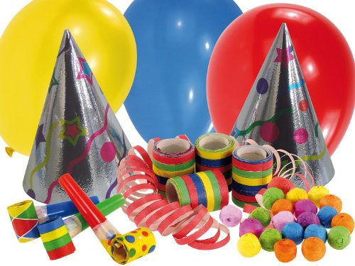 Amscan 550017 - Set de fête avec 20 pièces, chapeaux de fête, serpentins, cornets, ballons, boules de papier, anniversaire, carnaval