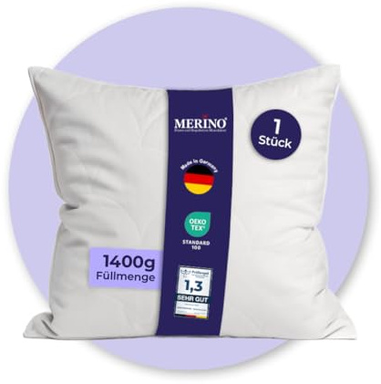Merino-Betten Hochwertiges Kopfkissen 70x80 | Schlafkissen | Innenkissen mit verstepptem Bezug | Serie Wolke